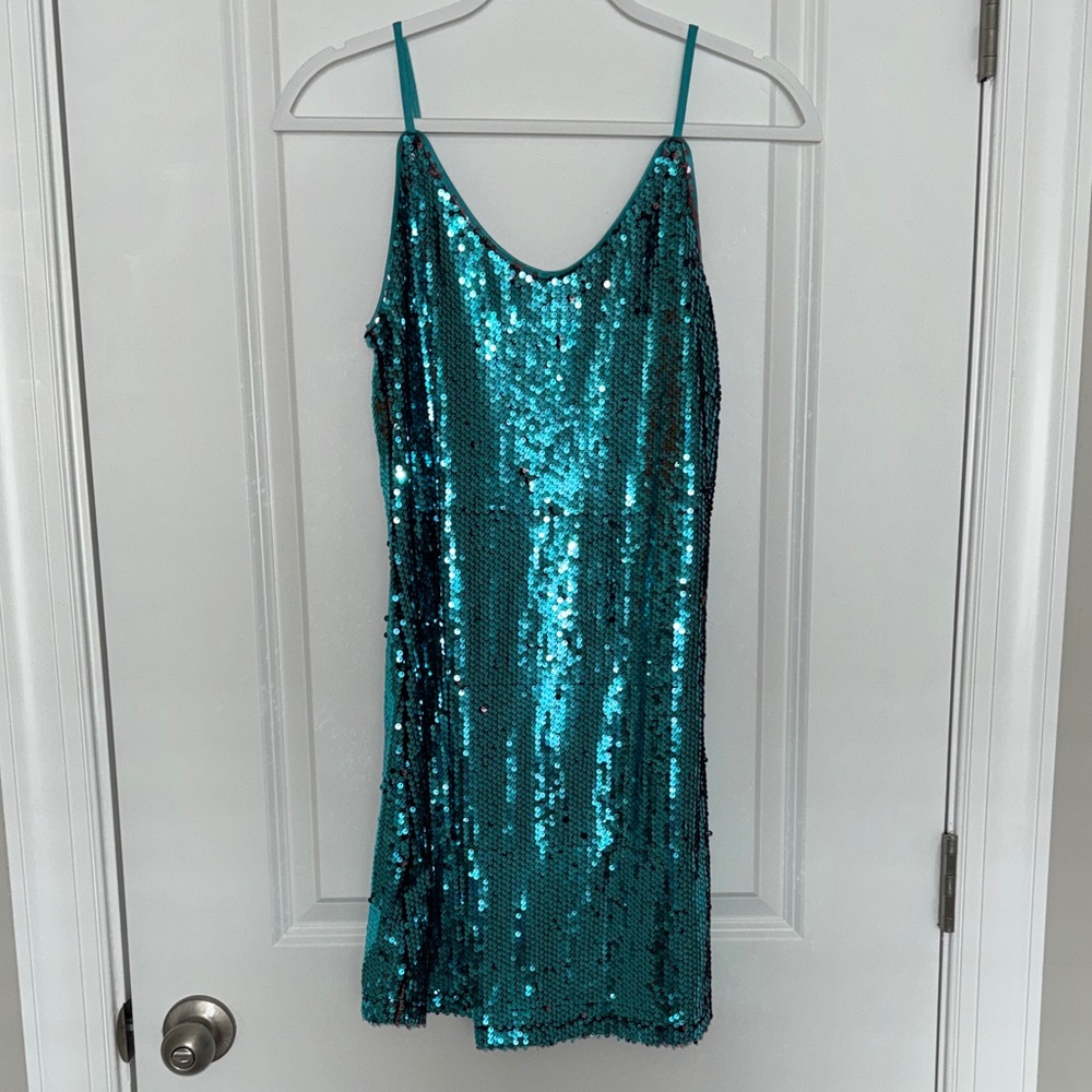 Allegra K Turquoise Sequin Dress